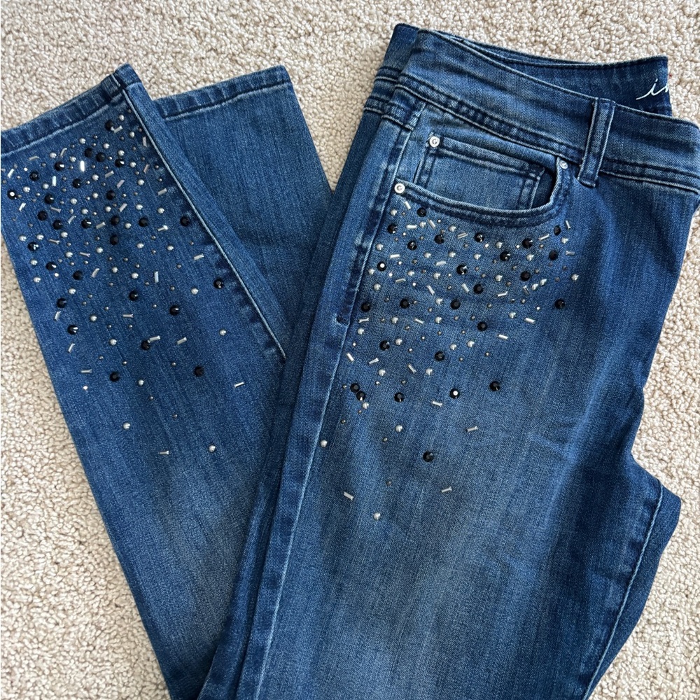 INC International Concepts Dark Blue Embellished Skinny Jeans